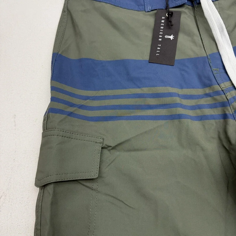 American Tall Board Shorts Mens 30 Green Stripe Quick Dry Drawstring Pockets